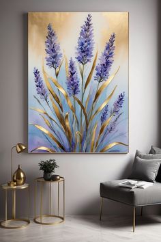 Diptych Gold Lavender Watercolor Art Botanical Art for Home - Etsy.de Living Room Canvas Painting, Gold Art Painting, Lavender Bouquet, Abstract Flower Art, Flower Painting Canvas, Painting Art Lesson, Botanical Watercolor