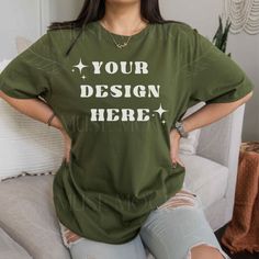 Customizable Green Short Sleeve Tops, Customizable Green Casual Tops, Customizable Green Cotton Tops, Customizable Casual Green Tops, Customizable Green Cotton Shirt, Customizable Oversized Crew Neck T-shirt, Customizable Oversized Casual T-shirt, Canvas Mockup, Green Shirt