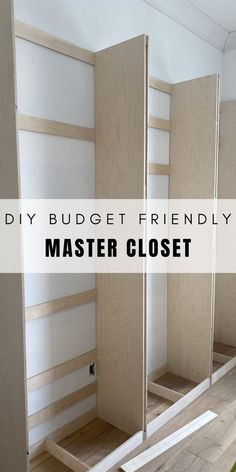 an empty closet with the words diy budget friendly master closet