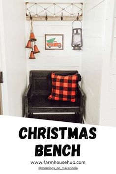 Christmas Bench Christmas Bench, Vintage Market Days, Buffalo Check Pillows, Vintage Sled, Antique Bench, Christmas Entryway