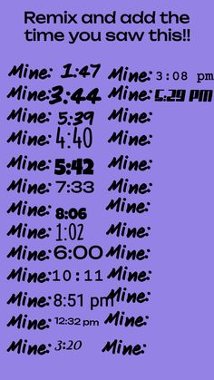 a purple poster with numbers and times to print for the time you sav this