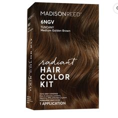 Madison Reed Radiant Hair Color Kit Delivers Gorgeous, High-Quality Hair Color For Multi-Tonal And Natural-Looking Results. Works On All Different Hair Types And Textures. Radiant Hair Color Is A Cream-Based Formula, Dermatologist-Tested, And Does Not Damage Your Hairit Has Been Shown To Actually Improve The Condition Of Your Hair. Formulated With Hair-Loving Ingredients And Is Free From Harsh Ingredients While Also Being Leaping Bunny Certified. One Radiant Hair Color Kit Has Everything You Nee Medium Golden Brown, Madison Reed, Hair Care Brands, Highlights And Lowlights, Blending Gray Hair, Different Hair Types, Gray Coverage, Dark Brown Hair Color, Permanent Hair Dye