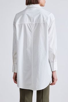 Oversized menswear-inspired shirt with classic collar, button down front, patch pockets at the chest and shirttail hem. Crafted from 100% organic cotton. Natalie Martin, Apiece Apart, Raquel Allegra, Menswear Inspired, Dress Pant, Dress First, Skirt Top, Knit Dress, Jacket Dress