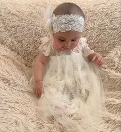 Cream Wedding Dress With Satin Bow, Cream Tulle Baptism Dress For Ceremony, White Fitted Dress With Matching Headband, Baby Christening Gowns, Christening Dress Baby Girl, Baptism Dress Baby Girl, Christening Shoes, Baby Birthday Dress