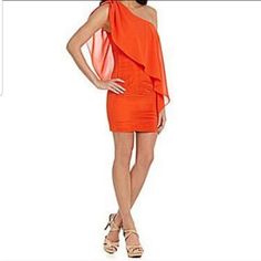 Gianni Bini Dress, Size Medium, New With Tags Color Red Original Price $169 Formal Orange Mini Dress, Elegant Lined Orange Mini Dress, Orange Ruched Mini Dress For Cocktail, Gianni Bini, Dress First, Bright Red, Red Color, Side Zipper, One Shoulder Dress