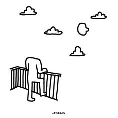 a black and white drawing of a person sitting in a chair looking at the sky