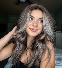 Ashy Brown Ash Brown Hair Inspiration, Mushroom Brown Hair Color With Gray, Blending Gray With Brown Hair, Mushroom Brown Grey Hair, Grey Brunette Balayage, Ash Brown With Grey Highlights, Ash Brown And Grey Hair, Ashy Gray Brown Hair, Mushroom Grey Hair