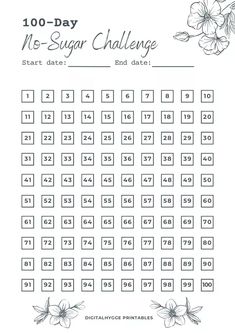 the printable 100 - day we - sugar challenge is shown in black and white