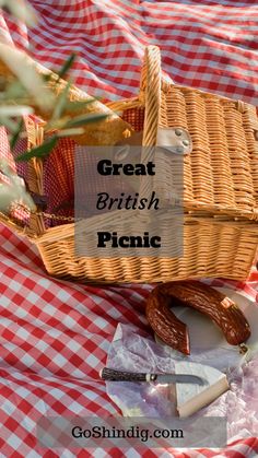 a picnic basket with pretzels on it and the words, great british picnic