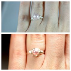 Light Pink Pearl Ring Wire Wrapped Jewelry by JessicaLuuJewelry Pink Pearl Ring, Right Hand Ring, Ring Wire, Right Hand Rings, Hand Ring, Ring Rose Gold, Wrapped Jewelry, Pink Pearl, Ring Sterling Silver