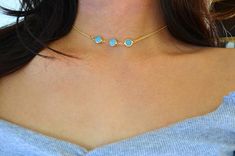 Chain is adjustable. Light Blue Adjustable Dainty Jewelry, Trendy Blue Jewelry With Adjustable Length, Dainty Turquoise Adjustable Choker, Minimalist Blue Jewelry With Adjustable Length, Adjustable Blue Choker, Adjustable Turquoise Dainty Choker, Blue Minimalist Choker Jewelry, Minimalist Blue Choker Jewelry, Minimalist Blue Choker Necklace