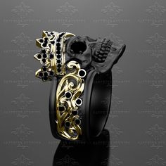 castiel-noir-mens-black-diamond-skull-ring Custom Silver Jewelry, Sterling Silver Skull Rings, Diamond Skull, Silver Skull Ring, Ring Man, Gold Skull, Unique Diamond Rings, Skull Jewelry, A Skull