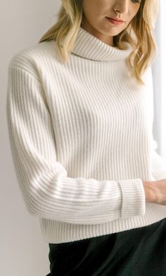 FREE US SHIPPING, FREE RETURNS Cozy up in this perfectly oversized, chunky cashmere turtleneck that'll keep you toasty and chic on even the chilliest days. With elegant ribbed knit and incredibly fluffy texture, you'll want to reach for it again and again. Turtleneck with chunky English-rib knit. Soft and plushy with perfectly luxurious thickness. Cuff can be folded for a shorter sleeve length. FIT: Oversized cozy silhouette. 100% LUXURY CASHMERE Cozy Winter White Turtleneck For Winter, White Ribbed Cashmere Sweater, Cozy Soft Knit Turtleneck, Winter Cashmere Soft Knit Turtleneck, Winter Cashmere Turtleneck In Soft Knit, Cozy Cashmere Soft Knit Turtleneck, Cozy Cashmere Turtleneck With Soft Knit, Winter White Cashmere Sweater, Winter White Cashmere Sweater For Winter