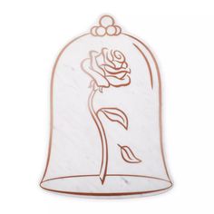 a rose in a glass bell ornament on a white background with brown outline