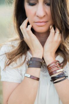 "Leather wrap personalized bracelet featuring a nickel-plated oblong oval shape hammered and oxidized for a vintage, worn feel. Inspired by the stye of Joanna Gaines, my favorite DIY'er! An optional personalized pewter charm dangles from the clasp for a surprise element of interest. This can be worn two ways for two different looks! Wear it with the charm featured on the front of the wrist or flip it around and feature the hammered oval! This will quickly become a staple in your wardrobe, as it Gaines Fixer Upper, Fixer Upper Joanna Gaines, Bracelet Inspired, Personalized Leather Bracelet, Hidden Message, Custom Charms, Wrap Bracelets, Leather Bracelets, Unique Bracelets