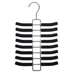 a black tie hanger with six clips on it