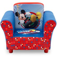 the mickey mouse chair is red and blue