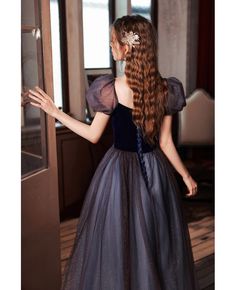 Get 10% off now! Buy bright navy blue long tulle prom party dress with bubble sleeves at cheap price online. Free stable shipping and pro custom service since 2009. Prom Gown With Sleeves, Blue Prom Gown, Sky Blue Prom Dress, Blue Princess Dress, Glitter Prom Dress, Sequin Prom Dress, Prom Dresses For Sale, Green Prom Dress, Birthday Party Dress