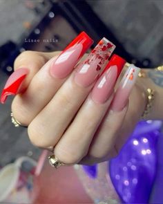 Bb Nails, Fail Nails, Red Acrylic Nails, Uñas Acrilicas, Pink Acrylic Nails, Square Acrylic Nails, Heart Nails