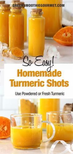 turmeric shots in vials and glasses Ginger Shot Recipe, Turmeric Juice, Turmeric Shots, Ginger Shot, Wellness Shots, Ginger Turmeric