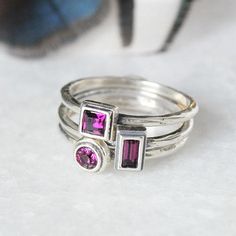 February Birthstone Ring in Silver.  Stackable Mothers Ring with Amethyst color stone.  Perfect Personalized gift for February Birthday. Pink Amethyst Rings For Gift, Pink Birthstone Ring For Birthday, Pink Amethyst Ring With Gemstone Accents As Gift, Adjustable Purple Birthstone Ring, Purple Sterling Silver Birthstone Ring For Gift, Silver Birthstone Ring With Gemstone Accents As Gift, Purple Sterling Silver Birthstone Ring As Gift, Adjustable Purple Birthstone Ring For Anniversary, Amethyst Ring For Gift In May Birthstone