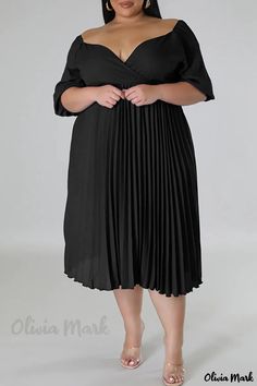 Olivia Mark - Plus Size Rose Red Fold V Neck Solid Patchwork Casual Straight Dresses Black Dress Plus Size, Casual Black Dress, Black Dress Elegant, Black Plus Size Dress, Green Dress Casual, Black Plus Size, Casual White Dress, Half Sleeve Dresses, Straight Dress