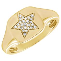 Add this precious Diamond Signet ring to your look! Crafted of 14K gold and available in Yellow, Rose & White Gold, this ring features 0.06 carats of Natural Round Diamonds. Its a pinky ring size 4. -14K Gold -26 Diamonds 0.06 carats -Color & Clarity GH-SI1 -Pinky Ring Size 4 -Gift Box Included Signet Pinky Ring, Pinky Signet Ring, Engagement Rings Couple, Diamond Signet Ring, Topaz Engagement Ring, Custom Ring Designs, Yellow Gold Engagement, Yellow Gold Engagement Rings, Diamond Star