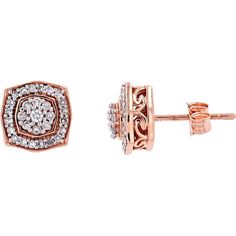 Dive into the ethereal beauty of these Elegant 14K Rose Gold Diamond Cluster Stud Earrings. Each earring is a testament to grace, featuring a cluster of shimmering diamonds totaling 0.25 carats set in lustrous 14K rose gold. The delicate yet captivating design exudes timeless elegance and sophistication, making them a perfect accessory for any occasion. Whether you're dressing up for a formal event or adding a touch of luxury to your everyday look, these earrings are sure to dazzle and delight.The brilliance of the diamonds is accentuated by the warm hue of rose gold, creating a harmonious blend of glamour and romance. With their classic stud style, they offer both versatility and charm, effortlessly complementing a wide range of outfits. Whether gifted to a loved one or cherished as a per Luxury Elegant Rose Gold Cluster Earrings, Rose Gold Cluster Jewelry With Prong Setting, Dazzling Rose Gold Brilliant Cut Diamond Earrings, Rose Gold Diamond Earrings With Prong Setting, Rose Gold Diamond Halo Earrings, Fine Jewelry Diamond Earrings In Rose Gold, Fine Jewelry Rose Gold Cluster Earrings With Prong Setting, Rose Gold Cluster Jewelry With Halo Setting, Classic Rose Gold Diamond Cluster Earrings