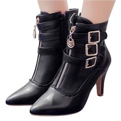 Category:Boots; Upper Materials:PU Leather,Faux Leather; Embellishment:Buckle; Season:Fall,Winter; Heel Type:Kitten Heel; Gender:Women's; Toe Shape:Pointed Toe; Type:Booties Ankle Boots; Style:Classic; Heel Height(inch):3-4; Outsole Materials:Rubber; Occasion:Daily; Closure Type:Zipper; Pattern:Solid Colored; Shipping Weight:0.808; Production mode:External procurement; 2024 Trends:Plus Size,Heel Boots; Foot Length:; Size chart date source:Provided by Supplier. Fall Heel, Boots Plus Size, Boots Fall Ankle, Cheap Ankle Boots, Fashion Cowboy Boots, Boots Style, Winter Ankle Boots, Stiletto Boots, Slouched Boots