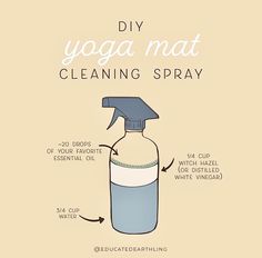 a poster with instructions on how to use yoga mat cleaning spray for hair and body