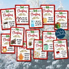 twelve christmas cards in red and white with the words, i'm still on this list