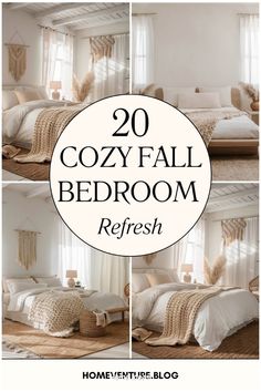 four different images of cozy fall bedroom refreshs with text overlay that reads, 20 cozy fall bedroom refresh