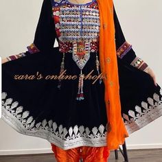 afghan kuchi traditional wedding drees is made of good quality long lasting fabric. Traditionally such Afghanistan Persian Pashtun new design frocks are used as bridal dress. Most of girls also like and recommend such dresses for wedding, Nikkah and Mehndi night events. The dress measurements are kept average. If you need this frock in exact measurements you need, then please send us measurements which best fit on your body Black And Gold Afghan Dress, Black Afghan Dress, Afghanistan Dress, Black Afghan, Afghan Wedding Dress, Black And Orange Dress, Wedding Nikkah, Black And Green Dress, Afghani Clothes