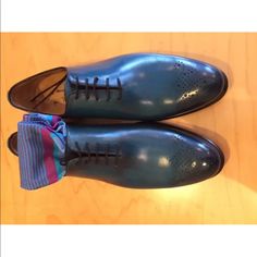 Brand New Blue Brogue With Perforated Cap Toe. Handmade In Italy. Suede Shoes Men, Brown Oxford Shoes, Wingtip Shoes, Suede Oxfords, Brown Oxfords, Brogue Shoes, Cole Haan Men, Ferragamo Shoes, Leather Cap