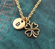 Four Leaf Clover Necklace, SMALL St. Patrick's Day Necklace, Lucky Charm Necklace St. Patty's Day Gi Personalized Round Good Luck Charm Necklaces, Dainty Personalized Good Luck Charm Necklaces, Personalized Round Charm Necklace For Good Luck, Personalized Good Luck Necklace For Mother's Day, Tree Keychain, Lucky Charm Necklace, Four Leaf Clover Necklace, Small Palms, Clover Necklace