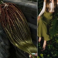 Boho dreadlocks Ginger synthetic dreads Double ended dreadlock Light orange to blonde ombré ✓ Colours: Dark ginger to deep olive green ✓ Set is decorated with beads and accessories ✓ Material: Hight quality synthetic hair (kanekalon) ✓ Gift (free stickers) *How to wash dreadlocks? It is relatively easy to wash synthetic dreads 🔅You can shower and shampoo your hair whilst wearing locs ( 1:10 shampoo to water)   Rinse well to ensure there is no residue left in the dreads. Let the hair air dry.  D Ginger And Green Hair, Peekaboo Dreads, Loose Dreads, Man Dreadlocks, Viking Dreads, Boho Dreadlocks, Female Dreadlocks Styles, Green Dreads, Dark Ginger