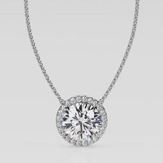 1 Carat Round Brilliant Halo Pendant Lab Grown Diamond Necklace Necklace Ideas, Pear Cut Diamond, Halo Pendant, Solitaire Pendant, Diamond Set, Micro Pave, 1 Carat, Round Brilliant, Lab Grown