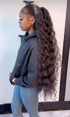 @exclusivelytabitha  Follow 4 more ! ⇧⇧⇧ Half Back Half Down, Sew In Weave With Closure Hairstyles, Half Up Half Down Hairstyles Long Hair, High Half Up Half Down, Curly Hairstyles Weave, Half Up Half Down Hairstyles Black Women, Curly Ponytail Weave, Sew In Ponytail, Straight Hair Natural