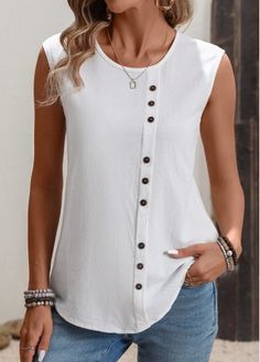 Color:White;Size:S;Size:M;Size:L;Size:XL;Size:2XL;Size:3XL;Package Contents:1 X Tank Top;Style:Casual; Casual White Buttoned Tank Top, Modern White Sleeveless Tank Top, White Sleeveless Tank Top With Buttons, White Sleeveless Buttoned Top, White Buttoned Sleeveless Tank Top, Shapewear Swimsuit, Rash Guard Swimwear, Waistcoat Dress, Lovely Tops