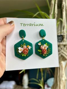 Jade green and terracotta florals with gold hardware, all handmade in small batches Terracotta Florals, Green And Terracotta, Fair Haven, Clay Earring, Jade Green, Small Batches, Clay Earrings, Gold Hardware, Jewelry Earrings Dangle