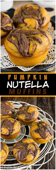 pumpkin nutella muffins with chocolate swirl on top