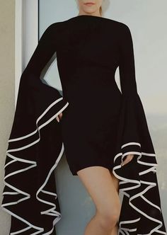 Black Mini Dress with Long Ruffle Sleeves – Marssiana Elegant Casual Dress, Riley Keough, Butterfly Sleeve Dress, Flare Sleeve Dress, Stylish Party, Butterfly Sleeve, Ruffle Sleeve Dress, Mini Robes, Butterfly Sleeves