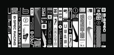 a black and white poster with many different types of nike logos on it, including the letter