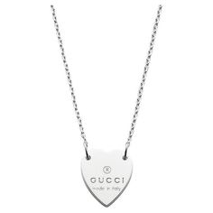 Gucci Engraved Heart Sterling Silver Pendant YBB223512001 Made in Italy with the finest quality 925 sterling silver, the Gucci Heart necklace is an elegant symbol of love. The contemporary design is completed by the Gucci trademark stamped on the heart. This item will arrive beautifully packaged in a unique Gucci presentation box. Gucci Heart Necklace, Elegant Symbol, Birthday List, Love Symbols, Sterling Silver Pendant, Silver Heart, Heart Necklace, Sterling Silver Pendants, Silver Pendant