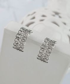 Sterling Silver Filigree Art Wavy C Hoop Stud Earrings The length of the earrings is 0.80" and width is 0.30". The weight is 3.90 gr. Oxidized and highly polished. All your orders will be shipped in a velvet pouch and a luxurious gift box. We also provide a silver polish cloth for your each order. Filigree is made of delicate metal strands that have been skillfully fashioned to create an outstanding combination of old and modern art. Originating in Mesopotamia, Anatolia. It is made of delicate m Elegant Silver Hoop Clip-on Earrings, Silver Huggie Earrings In Sterling Silver, Silver Sterling Silver Hoop Clip-on Earrings, Silver Hoop Clip-on Earrings Gift, Handmade Silver Elegant Huggie Earrings, Handmade Elegant Silver Huggie Earrings, Elegant Silver Nickel-free Huggie Earrings, Elegant Handmade Silver Huggie Earrings, Elegant Silver Huggie Earrings With Ear Wire