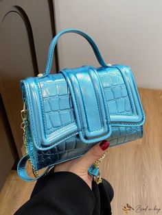 Color: Blue, Size: one-size Trendy Blue Bags For Fall, Blue Rectangular Bag For Fall, Rectangular Blue Bag For Fall, Casual Blue Party Bags, Crocodile Design, Crocodile Print, Embroidered Bag, Men's Beauty, Print Style