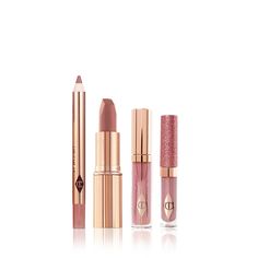 Pillow Talk Lip Secrets: Nude-pink Lip Makeup Kit | Charlotte Tilbury Charlotte Tilbury Pillow Talk Lip Gloss, Charlotte Tilbury Lip Set, Charlotte Tilbury Lipstick Set, Pink Lips Makeup, Charlotte Tilbury Pillow Talk, Shimmer Lip Gloss, Lipstick Kit, Glitter Lip Gloss, Rose Gold Sparkle