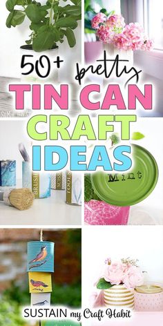 the top ten crafts for tin can craft ideas with text overlay that reads 50 + pretty tin can craft ideas