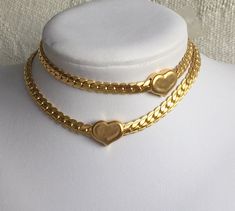 Gold heart Choker Wide Gold Choker chunky gold statement | Etsy Flat Gold Necklace, Thick Gold Necklace, Gold Heart Choker, Big Heart Necklace, Letters Necklace, Chunky Gold Necklaces, Trendy Chokers, Gold Link Necklace, Chunky Choker