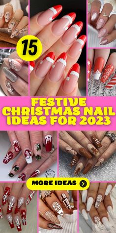 15 Festive Christmas Nail Ideas for 2023 - thepinkgoose.com Almond Shaped Christmas Nails, Metallic Gold Nail Polish, Red Sparkly Nails, Metallic Gold Nails, Simple Christmas Nails, Latest Nails, Nail Designs Christmas, Nails Xmas, Classy Baddie Nails